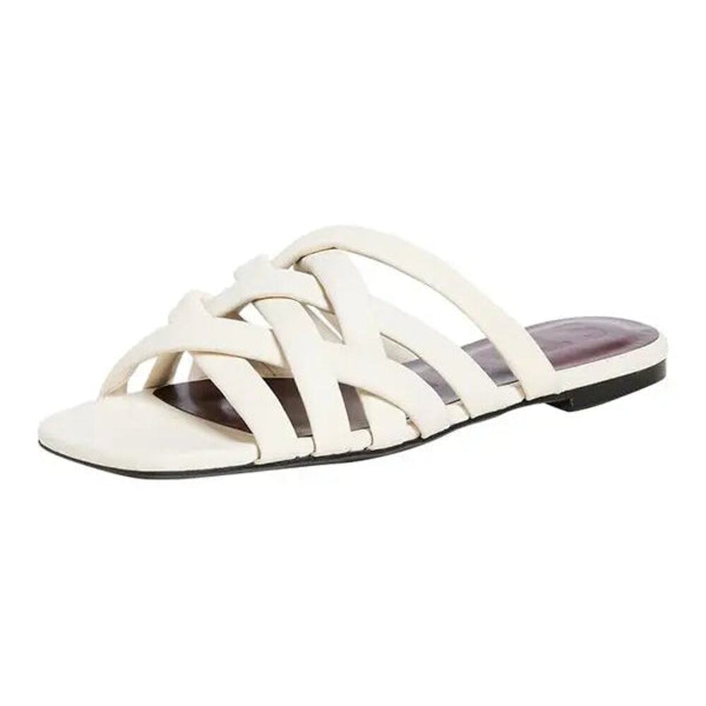 Staud Deepwater Leather Slip On Flat Strappy Sandals White Women's Size EU 37.5